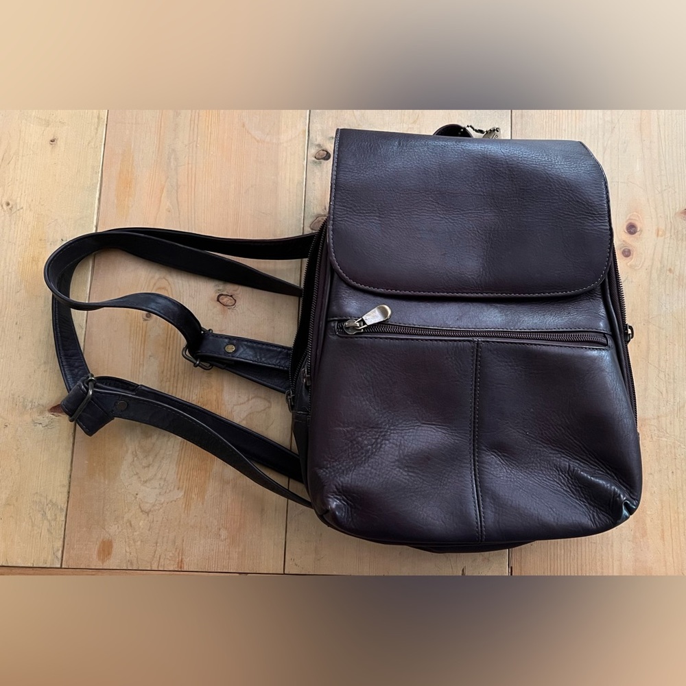 Vintage DAVID KING Expandable Brown Leather Small Backpack 12x10